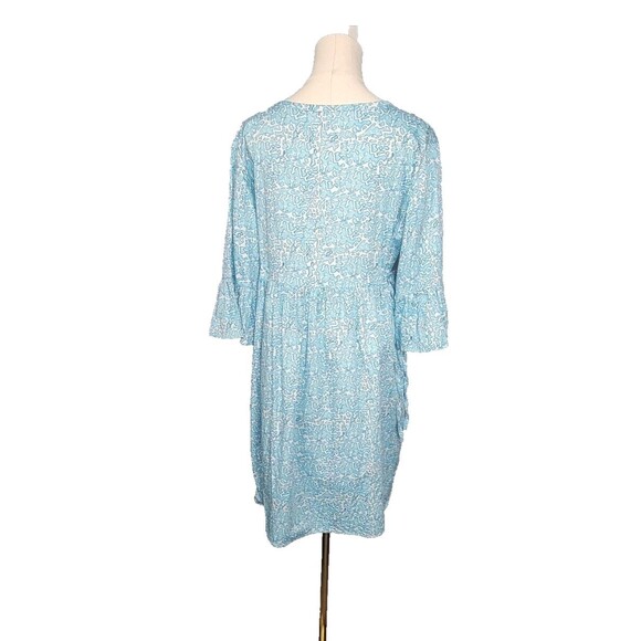 Susan Albright Dress L The Fripp Blue Aqua Blue White Cotton Tie Side Happy Plac - Picture 6 of 16